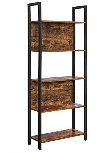 通用 Bookshelf Rack, 5 Tier Tall Industrial Bookcase Wood Metal Frame Standing Book Shelf, Display Bookshelves Storage Organizer for Bedroom Living Room Home Office (Vintage Brown)