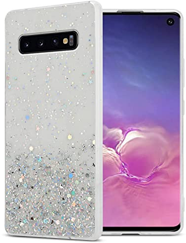 Cadorabo Hülle kompatibel mit Samsung Galaxy S10 Plus Rundumschutz TPU Silikon Case Mädchen Glitzer Strass Design Slim Kratzfest Weiche Bling Schutzhülle für Samsung Galaxy S10 Plus in Transparent