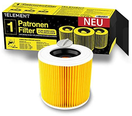 1 filtro para aspiradora Kärcher [WD3, WD2, WD1, MV3, MV2, A, K, KNT, NT, SE, VC] – Reemplaza 6.414-552.0 – 1 filtro redondo + 1 tornillo de fijación para polvo fino y olores