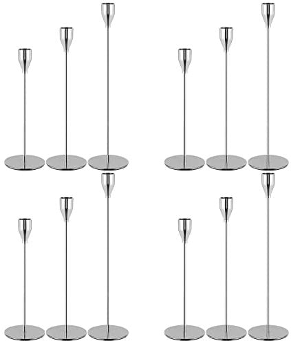 Set mit 12 silbernen Kerzenhaltern, Kegelkerzensäulenkerzenhalter, Vintage-Kerzenständer, passend für 3/4 Zoll Dicke Kerzen,dekorativ, Heimdekoration, Hochzeit, Abendessen bei Kerzenlicht