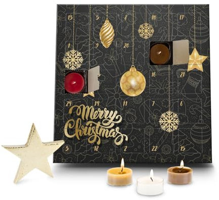 *Version 2024* Römer Wellness Geschenkartikel: Duftkerzen Adventskalender Merry Christmas mit 24 verschiedenen Teelicht-Duftkerzen; ca. 30 x 30 x 2 cm
