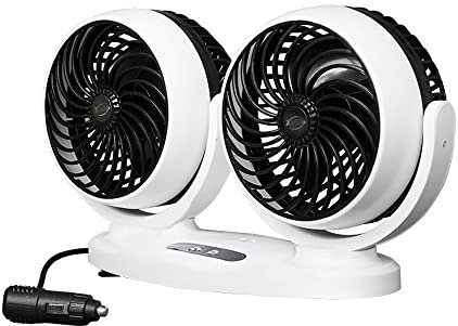 Riloer 12V / 24V Auto Luftkühlungsventilator, Doppelkopf-Umwälzpumpe, elektrischer Ventilator mit 360 ° Drehung, Zigarettenanzünderstecker