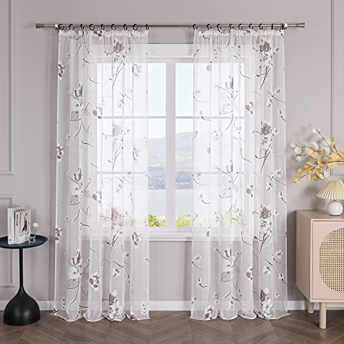 SCHOAL Gardinen mit Kräuselband Ausbrenner Transparente Vorhänge Voile im Landhausstil Gardinenschals Weiß Fensterschal Wohnzimmer 1 Stück BxH 140x145cm