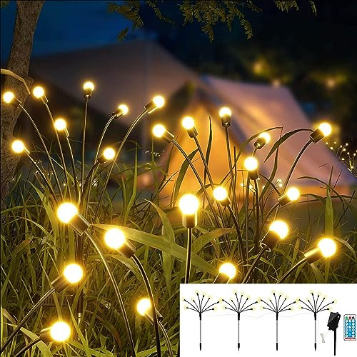ZEYXINH 4 Stück Solar Gartenleuchten, Solarleuchten für Außen, Glühwürmchen Leuchte mit 32 LED Lichter-USB Wiederaufladbar und IP65 Wasserdichte Solar Glühwürmchen für Draußen, 1200mAh Akku