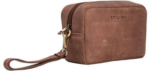 STILORD Larkin Herren Hand-Gelenk-Tasche Echtleder klein dunkel-braun - Organizer Handtasche Pochette Reisegeldbeutel Männer-Handtasche mit Hand-Schlaufe Ledertasche