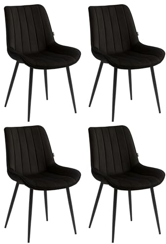 Colenis® - Chaises Salle à Manger Verta - Lot de 4 - Noir - Velours - Chaise de Salle de Bureau, Chaises de Cuisine - Pieds en Métal
