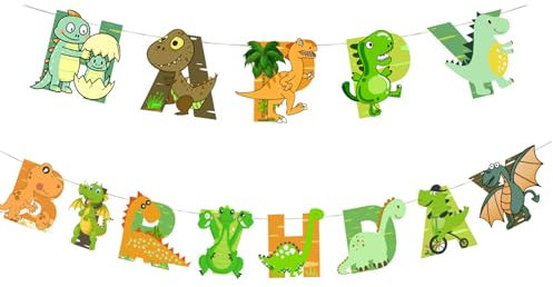 GoldRock Dino Geburtstag Deko Girlande,Happy Birthday Girlande Kinder,Dinosaurier Geburtstag Deko Junge Mädchen,Happy Birthday Banner,Dino Deko Kindergeburtstag,Dschungel Geburtstag Dekoration Party