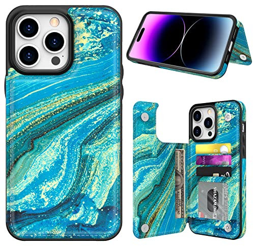 Delidigi for iPhone 14 Pro Max Case Wallet with Card Holder PU Leather Kickstand and Shockproof Flip Case Cover for iPhone 14 Pro Max 6.7 inch Women Men(Marble Blue)