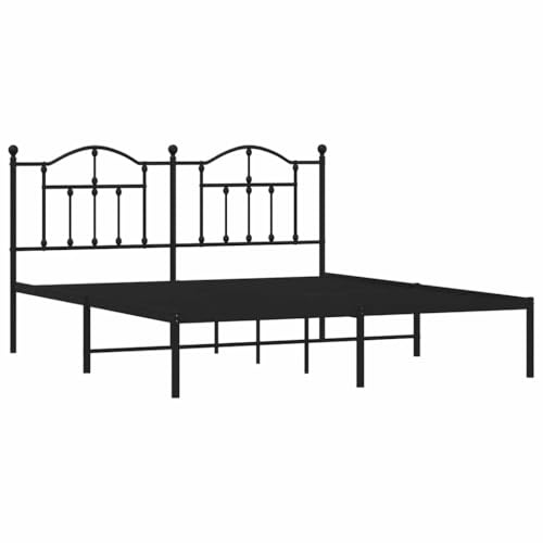 vidaXL Bettgestell, Bettrahmen mit Kopfteil Lattenrost Metall, Metallbett Bett für Schlafzimmer, Doppelbett Gästebett, Schwarz 183x213cm