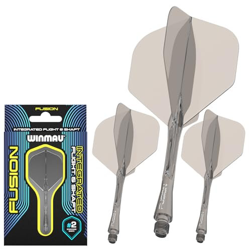 WINMAU Darts Fusion Integrated Flight & Shaft System - No.2 Shape & Design - Grau Farbe, Kurze Länge
