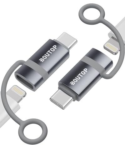 BOUTOP 60W [Apple MFi Zertifiziert] Lightning auf USB C Adapter für Schnelles Laden Kompatibel mit iPhone 17/16/15 Pro Max, MacBook, iPad - [2 Stück, Grau]