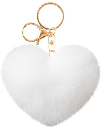Porte-clés Pompon en Forme de Coeur, Pompon Porte Clef Femme en Fourrure Pendentif Sac à Main Porte-clés En Peluche Porte Clé Pompon pour Femmes Filles Sac À Main Pendentif Cadeau