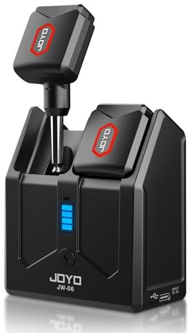JOYO 5.8Ghz Wireless Guitar Transmitter and Receiver Wireless Guitar Bass System with Charging Box 4 Signal Channel for Guitar Bass Electric Instruments (JW-06)