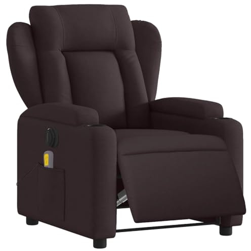 vidaXL Massagesessel, Sessel Elektrisch, Relaxsessel mit Liegefunktion Vibrationsfunktion, Fernsehsessel Liegesessel für Wohnzimmer, Dunkelbraun Stoff