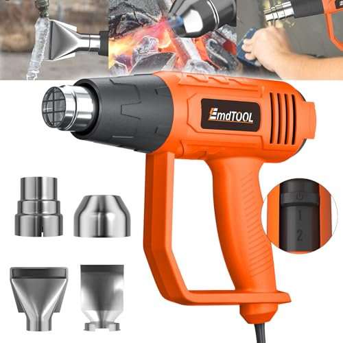 Pistola Termica 2000W, Pistola ad Aria Calda Professionale, 60℃-600℃ Temperatura Regolabile con Protezione da Sovraccarico, 4 Accessori per Restringere il PVC, Sverniciare, Riscaldare e Scongelare