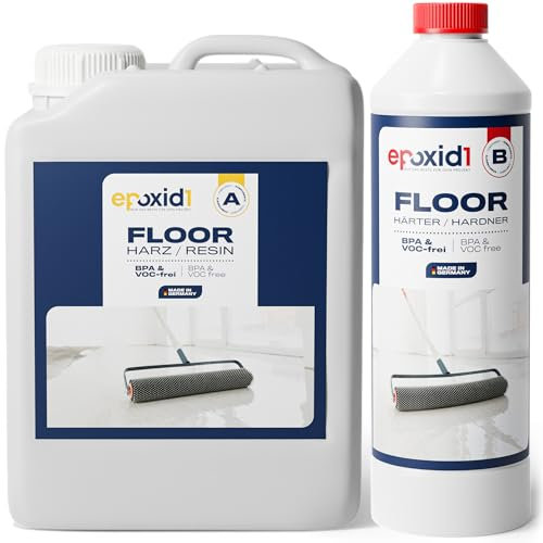 epoxid1® Epoxidharz Bodenbeschichtung [zum Aufrollen] - speziell für Nutzböden - 2k Betonfarbe für Garage, Keller & Werkstatt - Epoxidharz mit Härter, Kunstharz (RAL 7035 Lichtgrau, ~5m² (2.5kg))