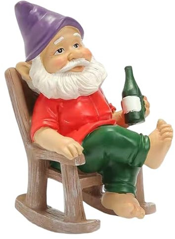 Hperu Gnomes de Jardin drôle Statue résine Chaise à Bascule Nain Ornement Mini Jardin GNOME Statue Ornements résine Artisanat