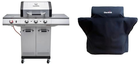 Char-Broil Advantage PRO S 3-3 Burner Gas Barbecue Grill with TRU-Infrared Technology and 900 °C Sear Burner & 140 004 - Premium 3 Burner Gas Barbecue Grill Cover, Black., Grey, 51.8 x 28.7 x 7.5 cm