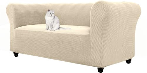 HonunGron Stretch Chesterfield Sofa Überzug 1 2 3 Sitzer, Elasthan Jacquard Couch Überzug, Sofaschutz rutschfest Sofaüberwurf Waschbare Sofabezug für Gebogene Sofa Sessel (Beige,2 Sitzer)