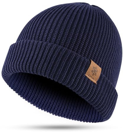 CAOZITOU Mütze Herren Damen Winter, Merino Warme Wintermütze Thermo Beanie Strickmütze Weiche Bequem für Outdoor Fahren Ski (DE/NL/SE/PL, Alphanumerisch, Einheitsgröße, Marineblau 02)