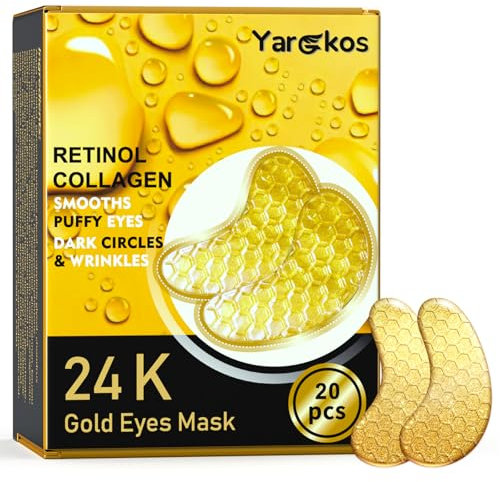 20 Paare 24K Gold Eye Patches, Anti Aging Golden Augenpads, Kollagen Hydrogel Gel-Eyepads Reduzieren Dunkle Augenringe Tränensäcke Falten, Deep Hydration Feuchtigkeitsspendende Augen Pads Masken