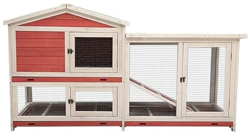 Großer Hühnerkäfig, Holzhaus für Haustiere mit Verschließbaren Türen und Wasserdichtem Dach, Perfekter Lebensraum für Kleintiere, Perfekt für Meerschweinchen und Kaninchen(Pink-White)