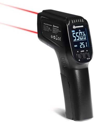 BURNHARD Infrarot-Thermometer, Dual-Laser, -50 – 550 °C, Laser Temperaturmessgerät mit Hold-Funktion, batteriebetrieben, Emissionsgrad einstellbar, ideal für Pizzasteine und Grillplatten