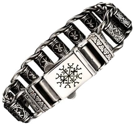ForFox Punk wikinger armband breites titan edelstahl runen gliederarmband für herren 20/22cm