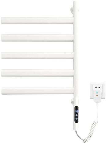 Heated Towel Rail Radiator, Stainless Steel Electric Towel Rail with 180° Rotatable Bars, Timing Function, Adjustable Temperature, Electric Bathroom Towel Radiator Wall Mounted (White)