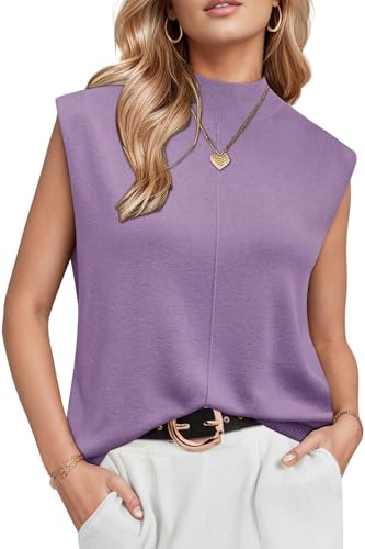 Arach&Cloz Tops Damen Wolle Blend Leichte Tank Top Ärmellos Strick Pullunder Sommer Herbst Pullover für Casual Work (Purple,Large)