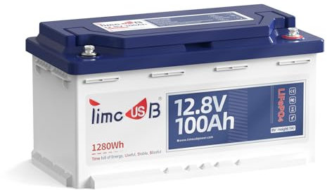 Timeusb Bateria Litio 12V 100Ah Bateria LiFePO4 H190,100A BMS,Batteria de Litio da 1280Wh con 15000 Cicli Profondi,Altura 189 MM para Camper Caravana Caravana RV Sistema Solar Baro