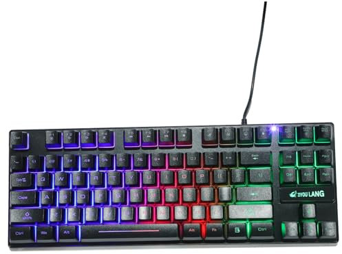 jojofuny Gaming Mechanical Keyboard 87-key Waterproof Wired Keyboard Led Backlit Ergonomic 12 Multimedia Keys Compact for Family