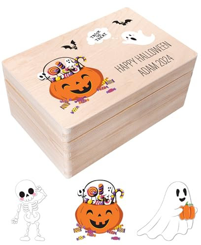 Creative Deco Halloween Deko Outdoor/innen für Süßigkeiten | Personalisierte Holzkiste | Geschenkbox Box für Süßes oder Saures | Individuelles Geschenk | Garten Accessoires Dekoration Schale