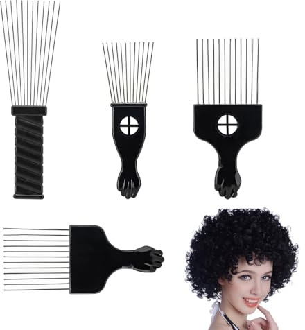 SULIUDAJI 4 Stück Afro Comb, Afro Comb Metal Various Lengths, Coarse Comb, Curling Comb, Afro Hair Products, Hairdressing Tool, Straightening Comb For Natural Curly Hair, Perm And Afro Hair