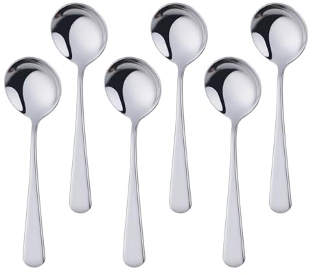Suppenlöffel-Set, Edelstahl, Buyer Star Esslöffel, 6 Stück, rund, Dessertlöffel, Besteck, 16,3 cm, Edelstahllöffel für Müsli, Brei, Obst, Joghurt, spülmaschinenfest (6, Silber)