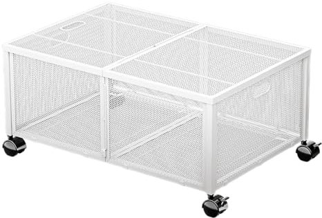 Rolling Cart Metal Toy Storage Trolley Under Bed High Load Capacity With For Bedroom And Living Room Black/White