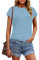 Wayleb Maglietta Donna Moda, T-Shirt Basic Casual con Manica ad Aletta, Top Girocollo Estivo per Quotidiano, Tempo Libero & Ufficio – Grigio Blu XL