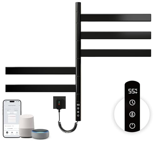 OihPaw Toallero Electrico Baño 675×450 mm,Se Puede Girar 180° Towel Warmer,Calentador de Toallas con termostato Inteligente WiFi,Funciona con Alexa y Google Home y App,Negro