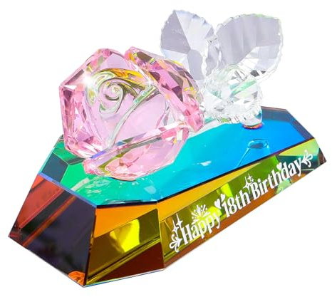 Multicolor Crystal Rose Figurines 18th Birthday Gifts for Girls, Glass 18 Years Old Birthday Presents Ideas for Daughter Sisters Friends Decorative Glass Flower Ornaments for Home Living Room Keepsake