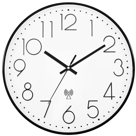 Funkuhr 30cm Funk-Wanduhr, Funkuhr Wohnzimmer Einfach zu Lesen, Modern Ohne Tickgeräusche Lautlos Hängeuhr, für Zimmer Zuhause KüChe Schlafzimmer Büro Schule (Schwarz+weiß)