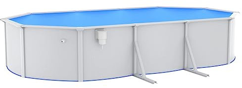 Poolzon Pool mit Stahlwand und Sandfilterpumpe Ovale Schwimmbecken Aufstellpool UV-beständige PVC-Auskleidung 610 x 360 x 120 cm