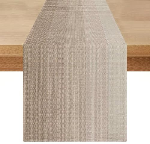 Tischläufer Outdoor 40x100 cm Beige Braun Streifen Tisch Läufer Modern Vintage Abwaschbar Landhausstil Leinenoptik Küche Esstisch Dekoration für Esszimmer Party Frühling Herbst Tischdeko