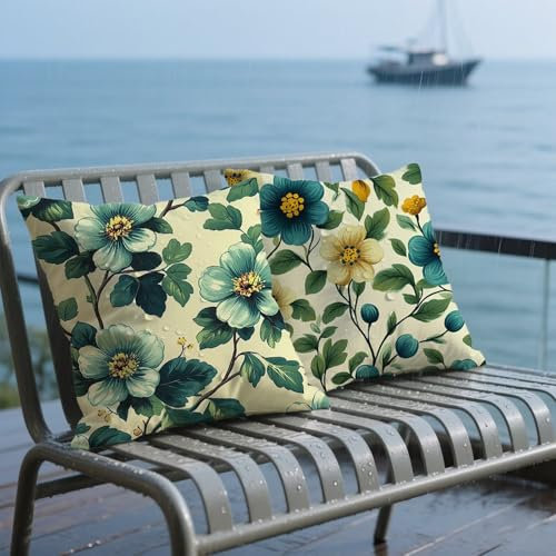 Outdoor Kissen Wetterfest 60x60 cm Boho Dekokissen Kissenbezüge Modern, Leinen Kissenhülle Blume Kissenbezug 60x60 2er Set, für Wohnzimmer Balkon Sofakissen Deko Garten Outdoor Sitzkissen K-7624