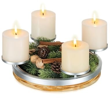Romadedi Advent Kerzenhalter Adventskranz Holz: adventkranz modern adventskerzenhalter für adventskerzen Adventsgesteck Tischdeko Kerzentablett rund adventstablett für weihnachtsdeko innen adventsdeko