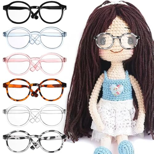 Gatuida Miniatur Puppenbrille Rund: 6 Stück Kleine Runde Brillen für Puppen Mini Brille für Baumwollpuppen zum Basteln Puppenhaus und DIY Puppenzubehör Modische Puppen Brille in Bun