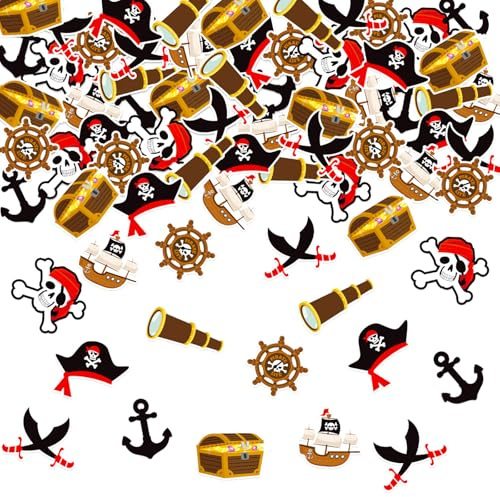 ParPix 100 Stück Piraten Konfetti, Groß 6,3cm Piraten Geburtstag Streudeko, Piraten Deko Kindergeburtstag Confetti, Pirat Tischdeko, Piratendeko Konfetti, Piratengeburtstag Streudeko,Piratenparty Deko
