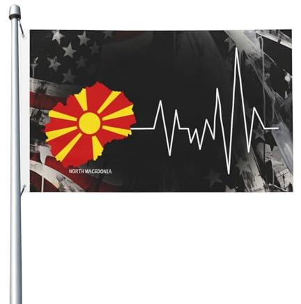 Gartenflagge Mazedonische Landkarte Umriss Herzschlag Nordmazedonien Hofflagge Hofschild Outdoor-Flaggen Lichtbeständig Für Clubs Konzerte Terrasse 90X150 Cm