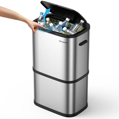 lovewind Mülleimer Küche 60L Edelstahl, Abfalleimer küche mit Deckel, Soft-Close Verschluss, Werkzeuglose Montage, Fingerabdruckresistent, Großer Abfalleimer 60 Liter für Küche & Büro