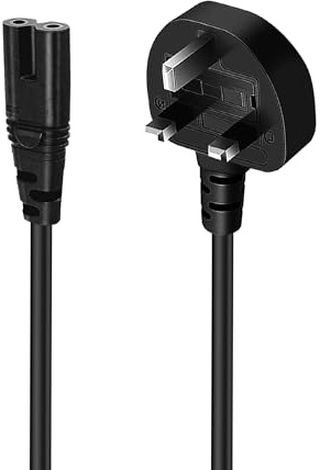 1.5M (150cm) UK 3-Pin Plug to IEC C7 Figure 8, 2.5A 250V 300W, 3 Prong Plug Power Cord for PS4/5, Xbox, Samsung, Toshiba, Panasonic, JVC, Philips, LG, Sharp, Sony, Canon, HP, Brother, Asus