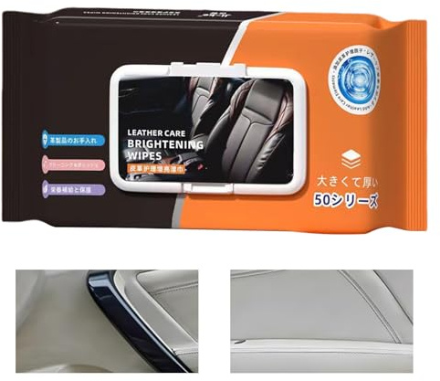 JIEBWCHA Lingettes pour cuir de voiture, 50 pièces, nettoyant pour taches - Lingettes de nettoyage de voiture, pour sièges, panneaux de tableau de bord, console de chaussures, sacs, meubles